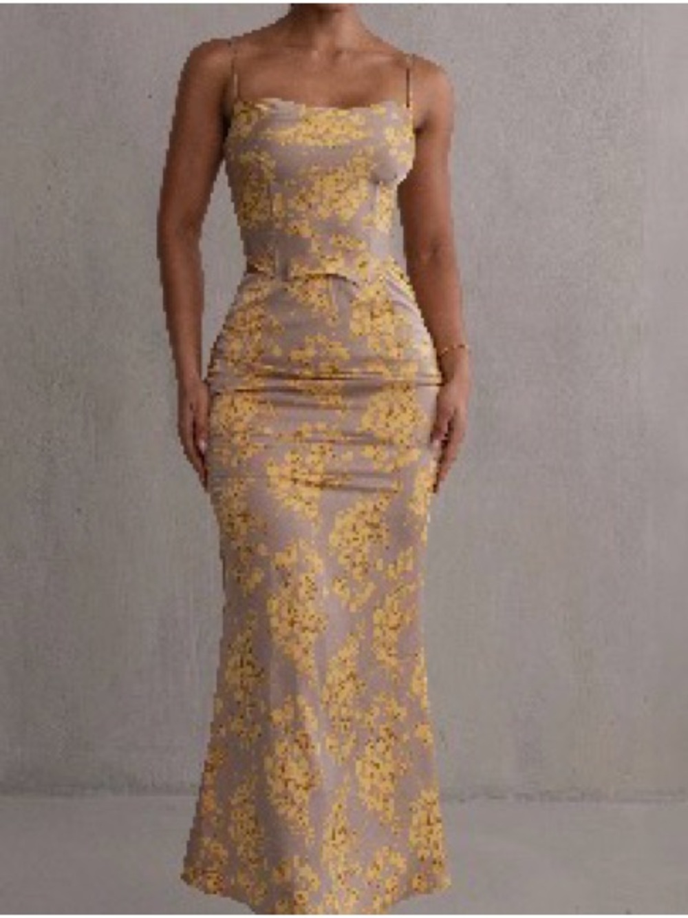 JLUXLABEL Beige Maxi Dress with Yellow Floral Print